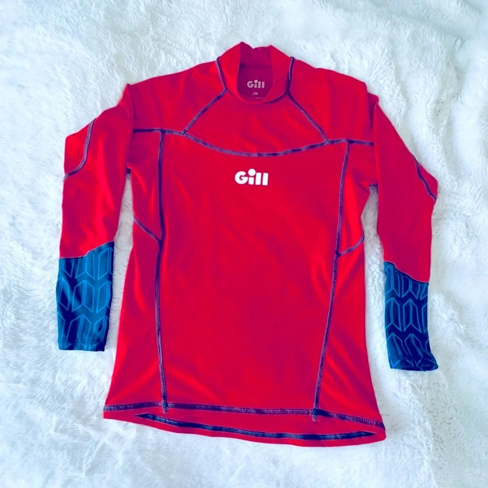 Gill Long Sleeve Rashguard Shirt, Red and Blue, Girls M